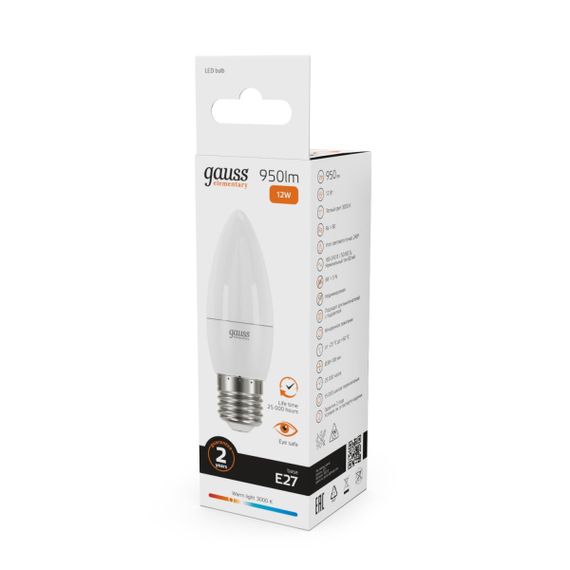 Лампа светодиодная Gauss E27 12W 3000K матовая 30212