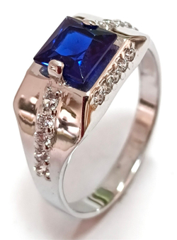 Кольцо, мужское, ювелирное, серебро, нанокристаллы, сапфир, фианиты