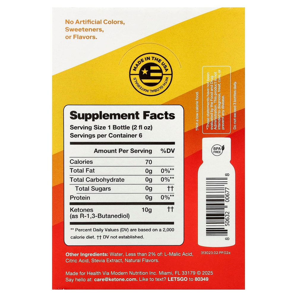 Ketone-IQ, Energy Shot, персик, 6 флаконов по 59 мл (2 жидк. унции)