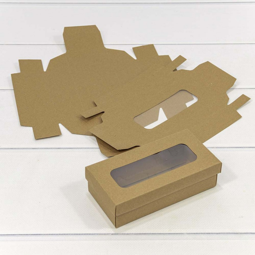 Коробка Для конфет сборная 14х7х4 см с окошком (Коричневый, Крафт)