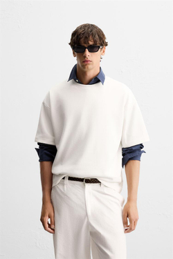 ZARA ТОЛСТОВКА С РЕЛЬЕФНЫМ ПРИНТОМ, БЕЛЫЙ