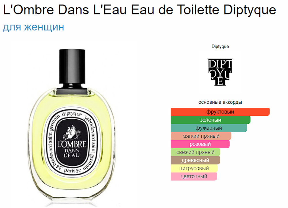 DIPTYQUE L'Ombre Dans L'Eau Eau de Toilette 100ml (duty free парфюмерия)