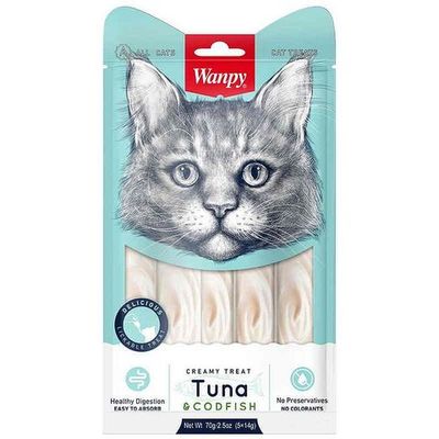 Лакомство для кошек Wanpy Cat «нежное пюре» из тунца и трески 70 г