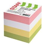 Блок бумаги для записи на склейке 8х8х7,5 см, цветной, Staff