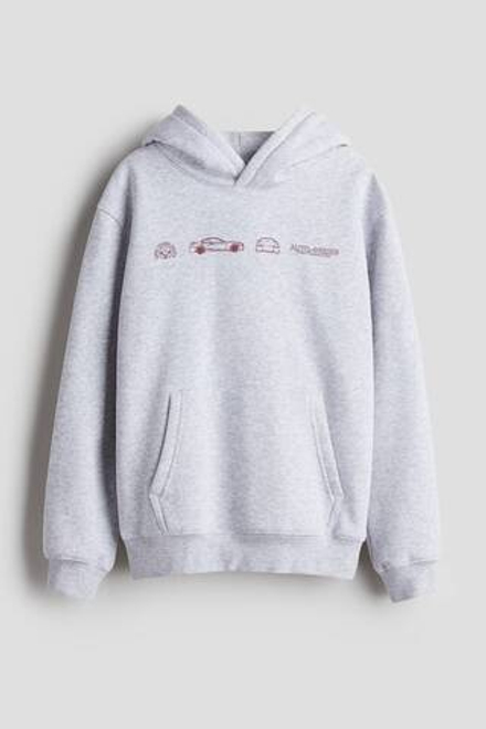 H&M Толстовка с капюшоном и принтом, серый меланж