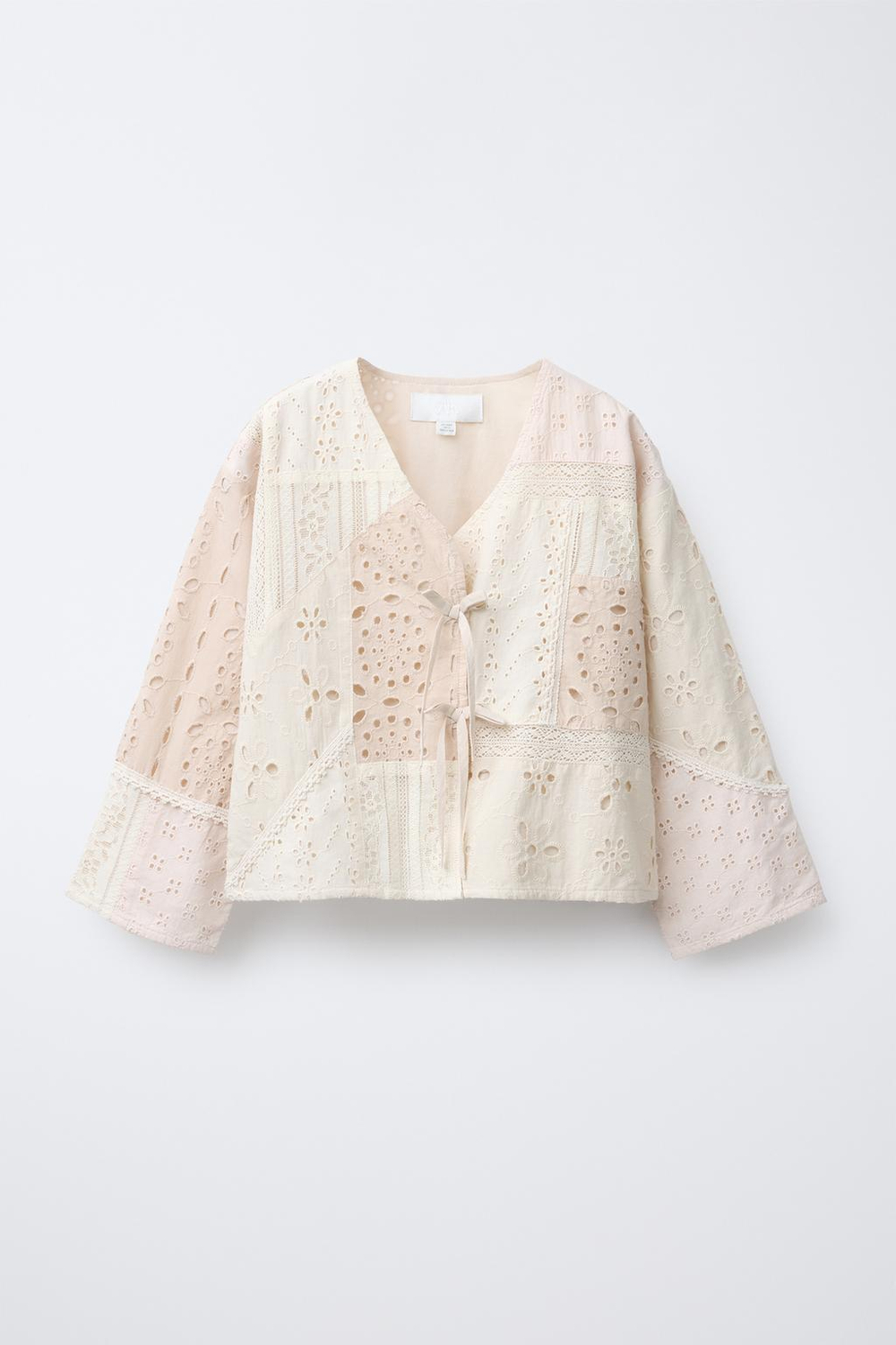 ZARA КИМОНО В СТИЛЕ ПЭЧВОРК С АЖУРНОЙ ВЫШИВКОЙ, ТЕЛЕСНО-РОЗОВЫЙ