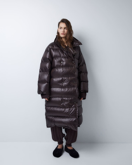 Пуховик двубортный темный шоколад