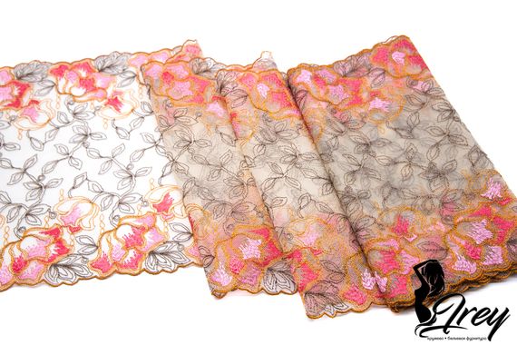 05-130 ОПТ Вышивка на неэл. сетке 24 см, телесный/коралл/розовый