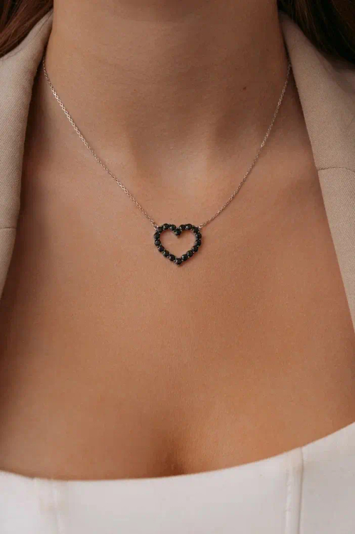 Колье ''Сердце'' с чёрными фианитами