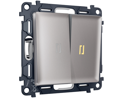 MA504030 Комплект механизма 2-кл проходного выключателя с подсветкой 3200K ALFA Сталь матовый QUANT (AP5040, VM120, G22Y)