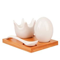 Набор на подставке: подставка для яйца, солонка, ложка "Naturel" 11,5*8*5см (подарочная упаковка)