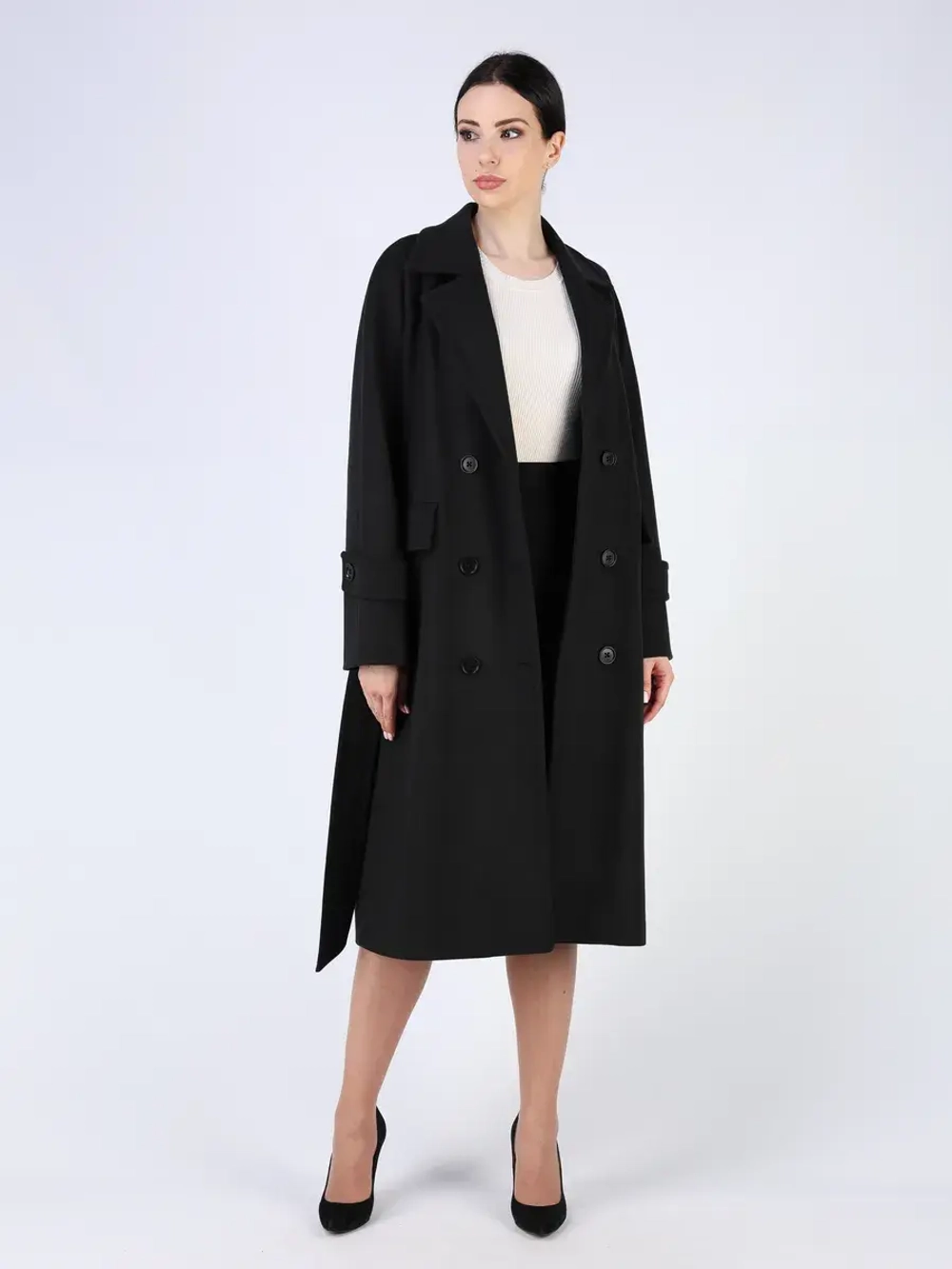 Пальто демисезонное длинное с поясом