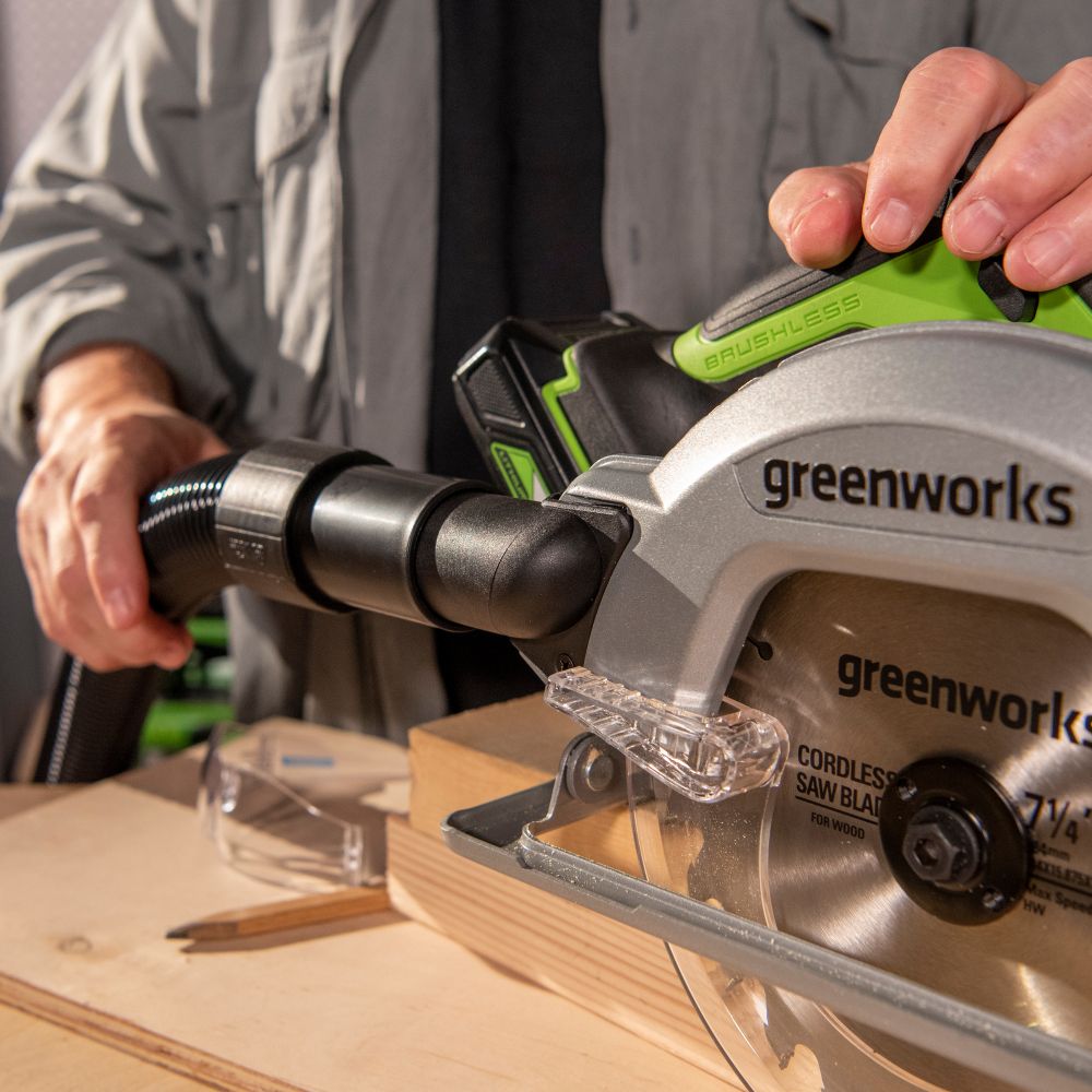 Дисковая пила акк. Greenworks GD24CS, 24V,б/щет,185х20мм, 4500 об/мин, рез 63мм,1х4Ач,ЗУ,кор (1500907CUB)