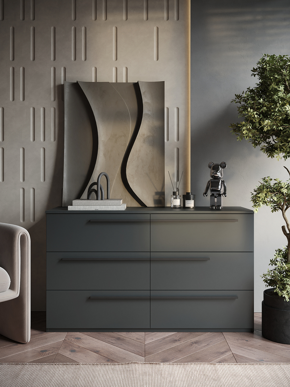 Комод SOHO для одежды, 6 ящиков, цвет серый, габариты 120х70х40 см