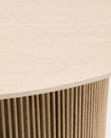 Уличный столик Orosei из спеченного камня, алюминия цвета экрю и бежевой веревки, 90 см