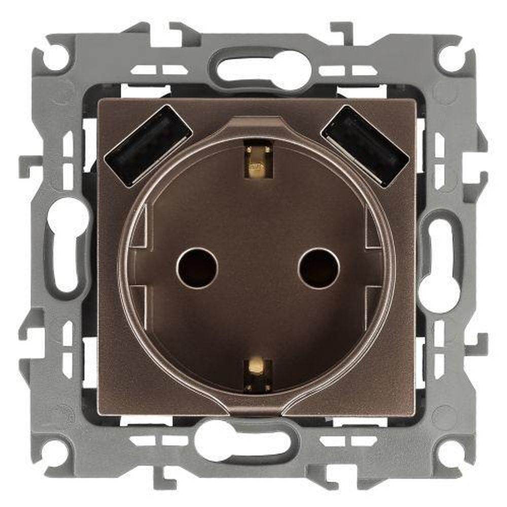 Розетка 16А 250В 2P+E с 2хUSB 5В-3А защ. шторки Эра12 бронза 12-4109-13 ЭРА Б0047847 Розетка 16А 250В 2P+E с 2хUSB 5В-3А защ. шторки Эра12 бронза 12-4109-13 ЭРА Б0047847