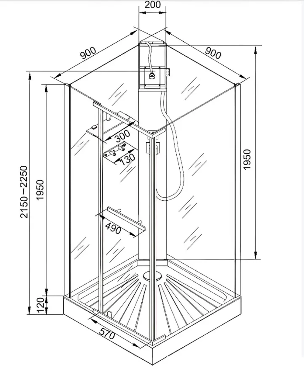Душевая кабина Ceruttispa (ЧеруттиСпа) MiMi90B, с низким поддоном, 90x90x225
