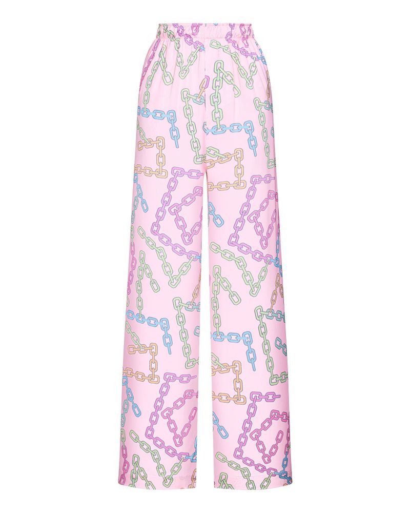 Пижамные брюки городского стиля из шелка с принтом цепи, светло-розовый