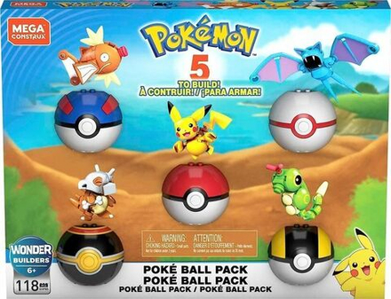 Конструктор Mega Pokemon Pokeball - Сборная модель Набор 5 покебелов + 5 покемонов 118 элементов - Мега Покемон GHP85
