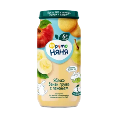 Фрутоняня пюре из яблок, бананов и груш с печеньем 250г с 6 месяцев