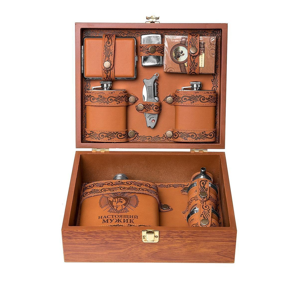 Набор Helios (HS-GT-TZ104) Фляжка 240мл + 2 стопки, воронка, ручка, мультитул