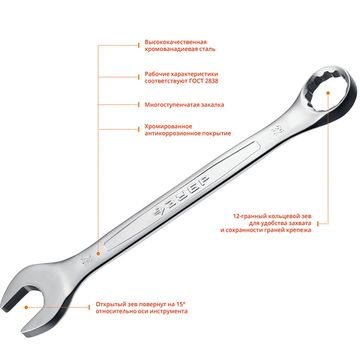 ЗУБР 32 мм, комбинированный гаечный ключ, Профессионал (27087-32)