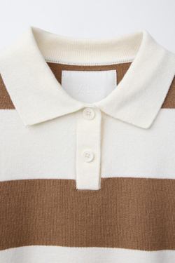 ZARA ТРИКОТАЖНЫЙ СВИТЕР С ВОРОТНИКОМ ПОЛО, БЕЖЕВЫЙ