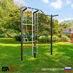 Уличная шведская стенка Sv Sport с комплектом турник прямой У422 (Турник/Канат/кольца/лестница/Кронш бокс)