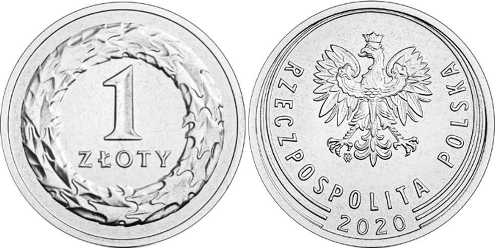Польша 1 злотый, 2019-2025 Дубовый венок XF