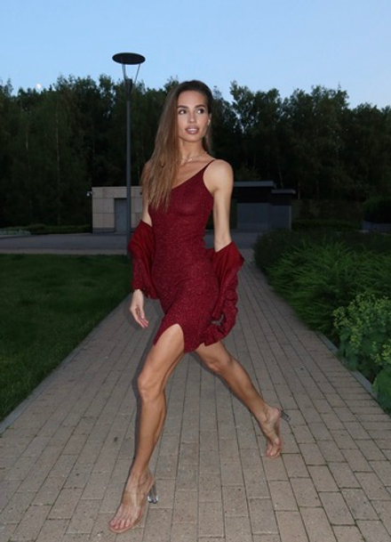 Платье мини с добавлением люрекса в цвете Бордо