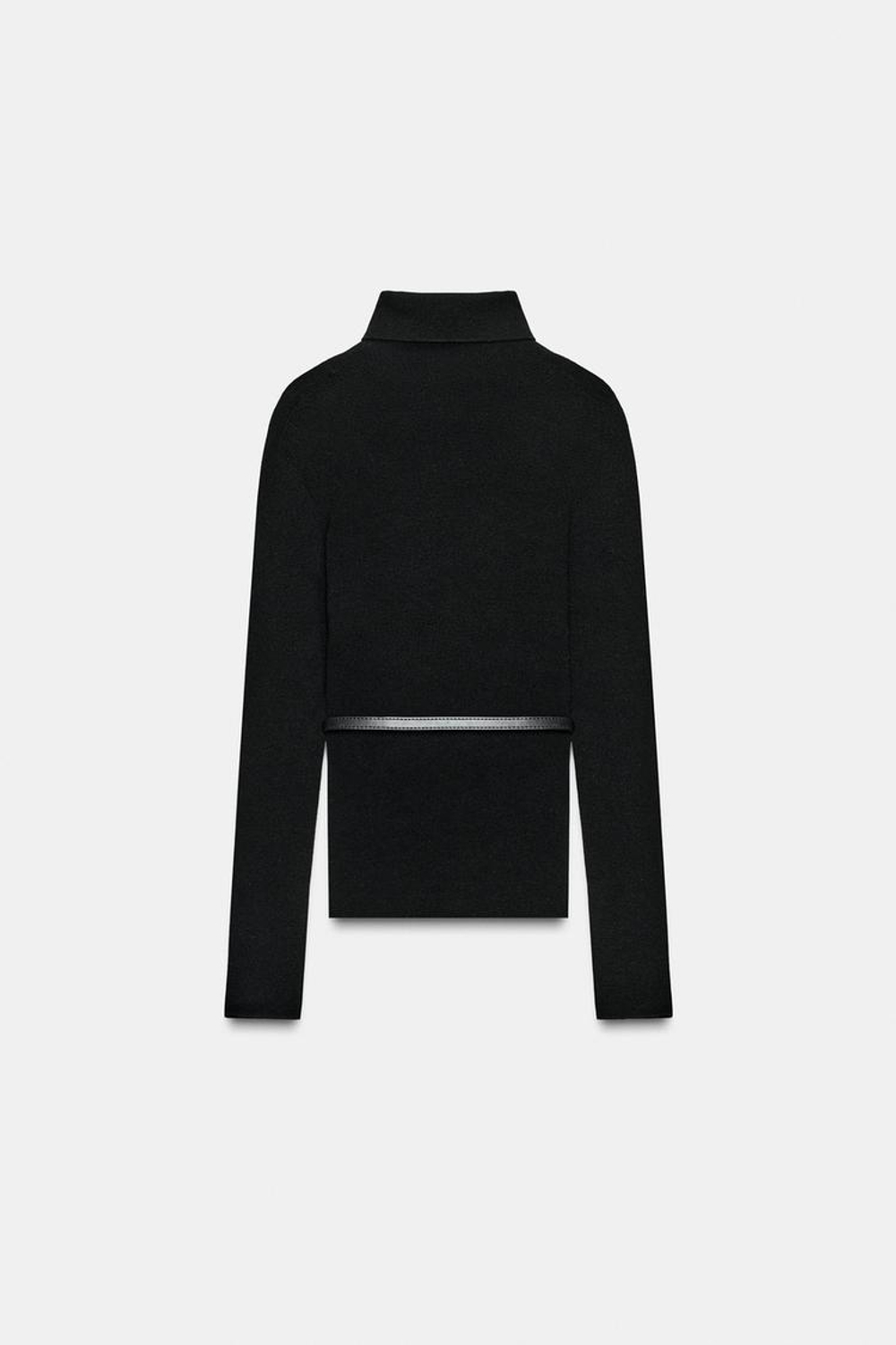 ZARA СВИТЕР ИЗ 100% ШЕРСТИ С ВЫСОКИМ ВОРОТНИКОМ И РЕМНЕМ, ЧЕРНЫЙ