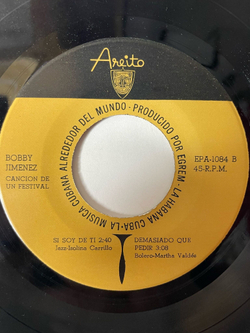 Винтажная виниловая пластинка LP Bobby Jimenez Cancion De Un Festival 7 дюймов (Куба 1974) 7 дюймов