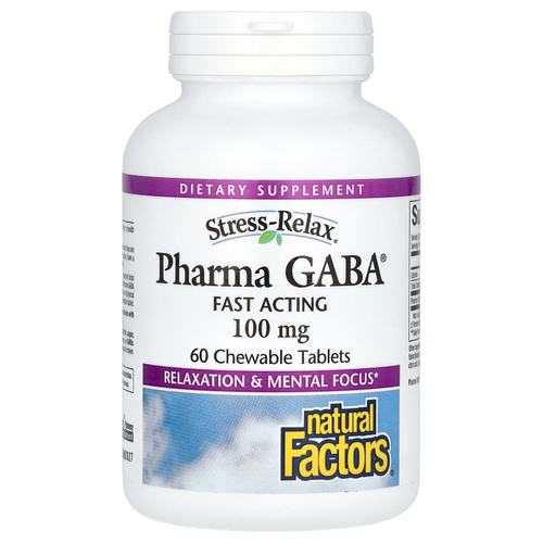 Natural Factors, Stress-Relax, Pharma GABA, 100 мг, 60 жевательных таблеток