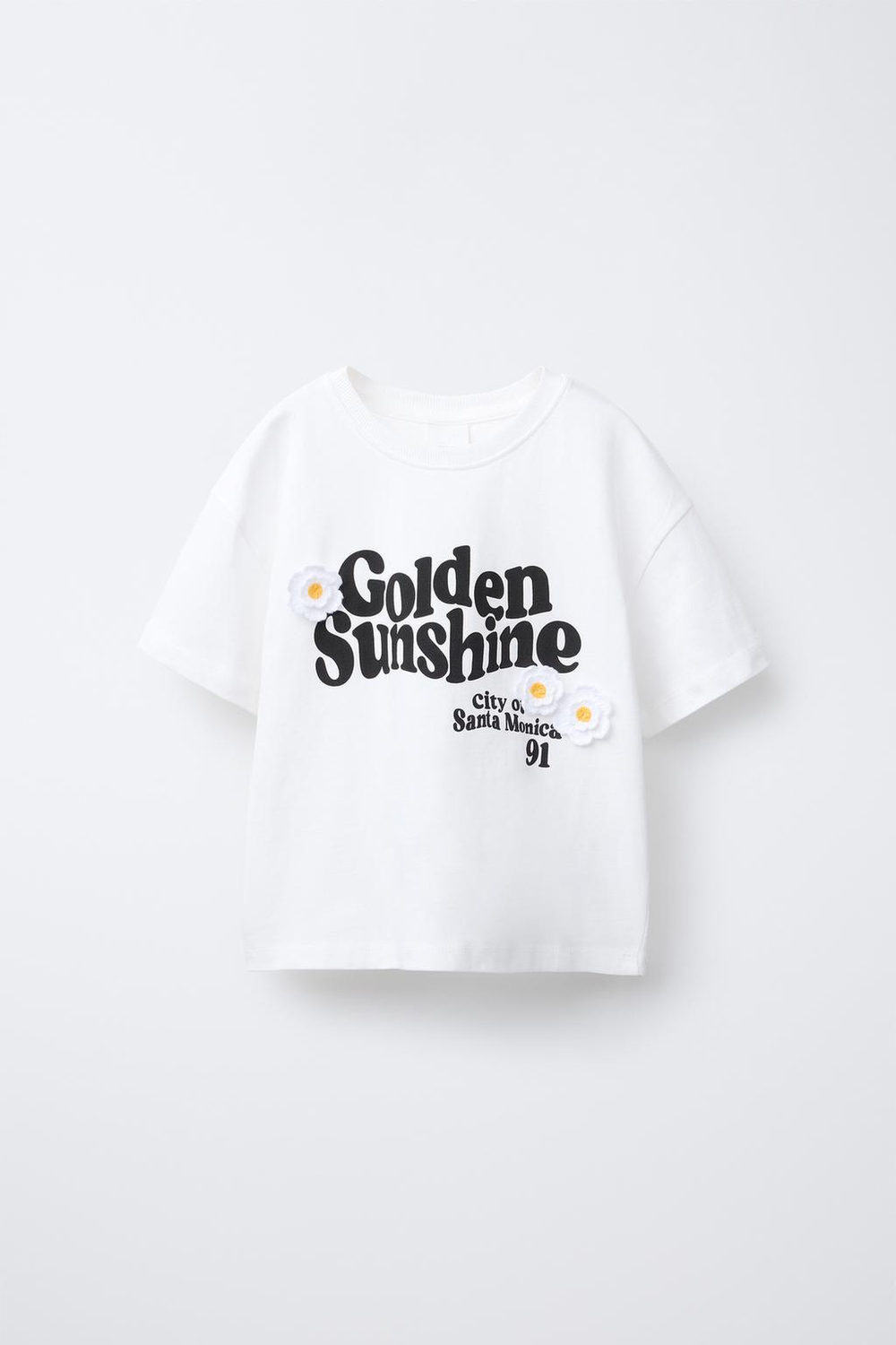 ZARA ФУТБОЛКА С ЦВЕТОЧНЫМИ ДЕТАЛЯМИ ИЗ КРУЖЕВА КРОШЕ, БЕЛЫЙ