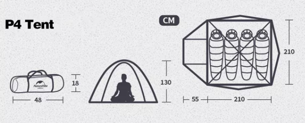 Палатка Naturehike P-Series 4-местная, алюминиевый каркас