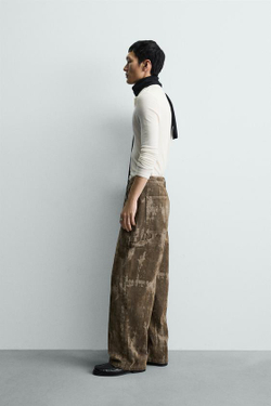 ZARA ДЖИНСЫ BAGGY FIT ФЛОКИРОВАННЫЕ, БЕЖЕВЫЙ