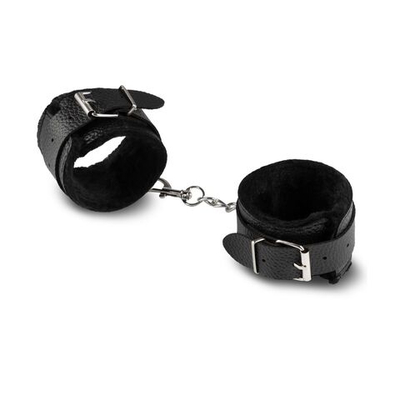 Черные наручники из эко-кожи с мехом (Цвет: черный)