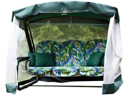 Качели садовые OLSA 3-х местные Мастак Премиум ткань панама(каркас зеленый, м/э зеленый рис.листья)2 уп.