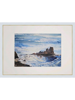 Картина авторская акварельная в паспарту 21х30 см на стену для интерьера "Прибрежные скалы"