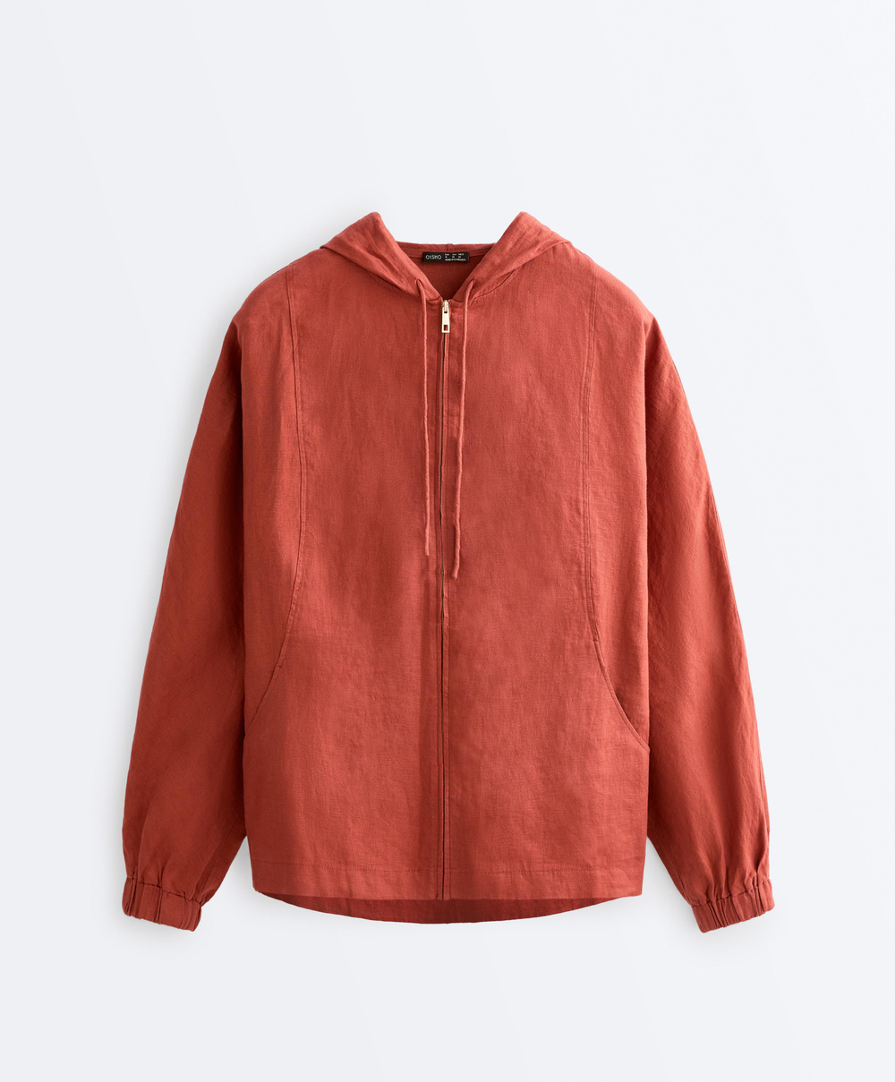 Oysho Куртка с капюшоном в полоску из 100% льна, красноватый