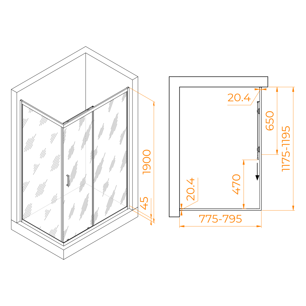 Душевой уголок RGW PA-245B (Прозрачное, 800x1200)