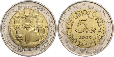 Швейцария 5 франков, 2000 Карнавал в Базеле