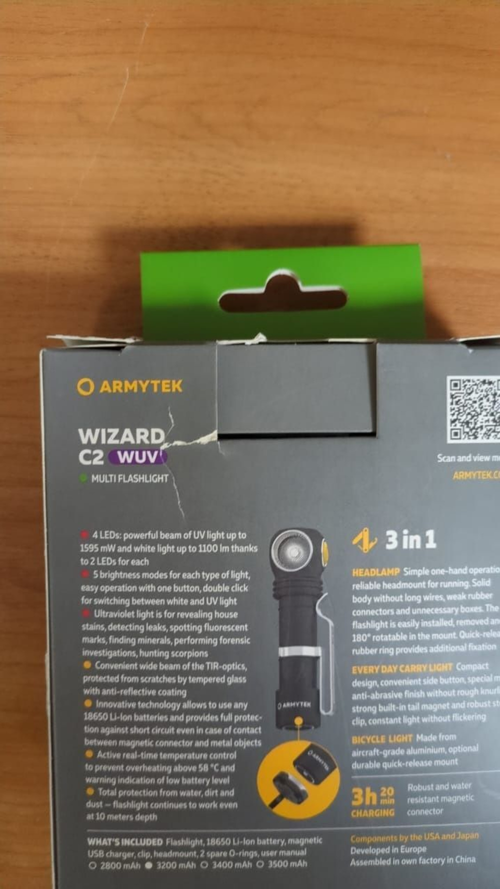 Мультифонарь Armytek Wizard C2 WUV Белый и ультрафиолет, F08901UF. Товар уцененный