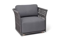 "Лугано" кресло плетеное из роупа, каркас алюминий темно-серый (RAL7024) муар, роуп темно-серый круглый, ткань темно-серая YB25-0027