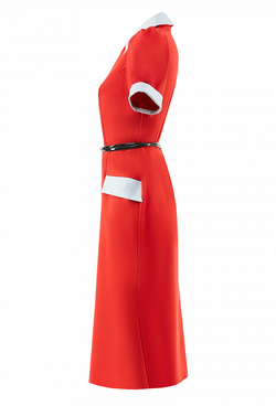 Креповое платье с коротким рукавом красное 06-02-20 SS