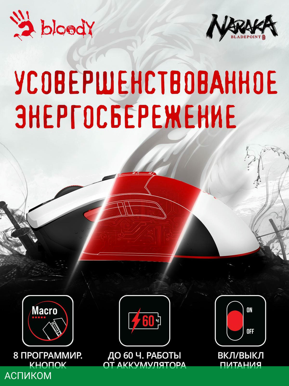 Мышь A4Tech Bloody R90 Plus Naraka белый/рисунок
