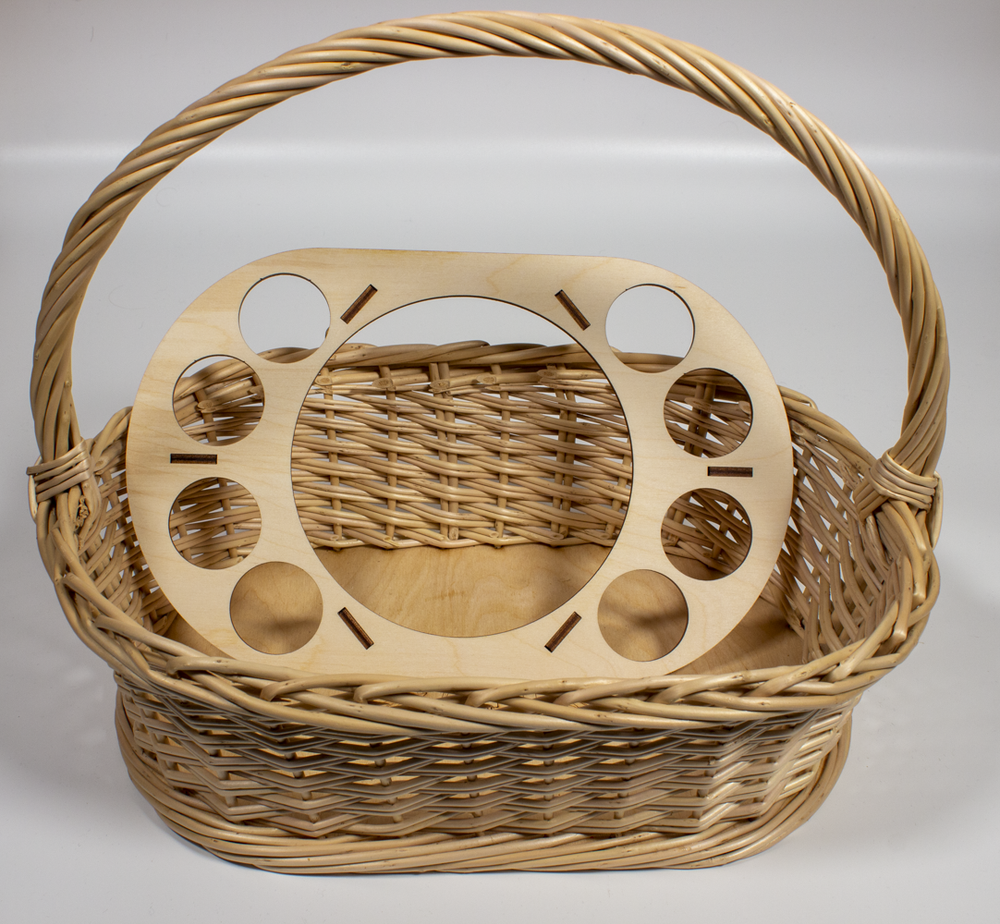 Пасхальная корзинка (глубокая) овальная с вкладышем для яиц и кулича, 36*25 см, высота 11 см, высота с ручкой 30 см