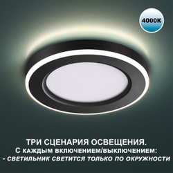 359017 SPOT NT23 498 черный Светильник встраиваемый светодиодный (три сценария работы) IP20 LED 4000К 18W+6W 100-265V 1680Лм SPAN