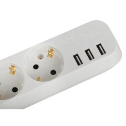 Удлинитель электрический ЭРА U-3es-3m-USB c заземлением с выключателем 3 розетки + 3xUSBA 3м 10А | Электротовары