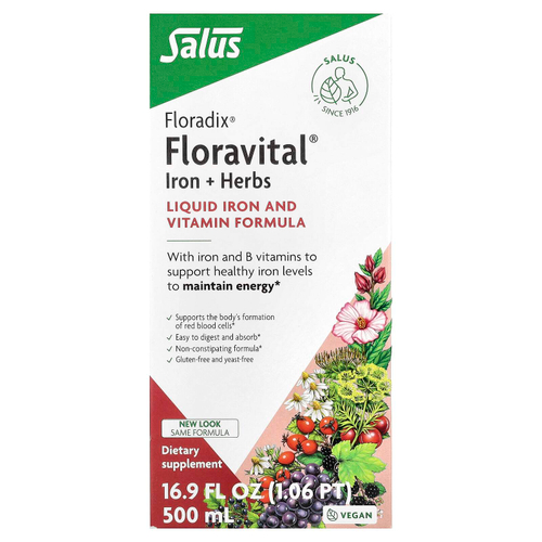 Floradix, Floravital®, железо и травы, 500 мл (16,9 жидк. унции)